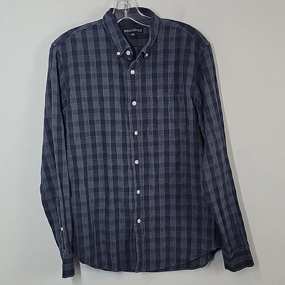 K8081 J. Crew Mercantile plaid button down blue cotton men's shirt size medium